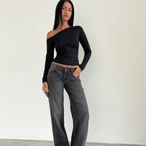 Motel Rocks Low Rise Parallel Jeans in Washed Black Grey Size W30 L32W30 L32